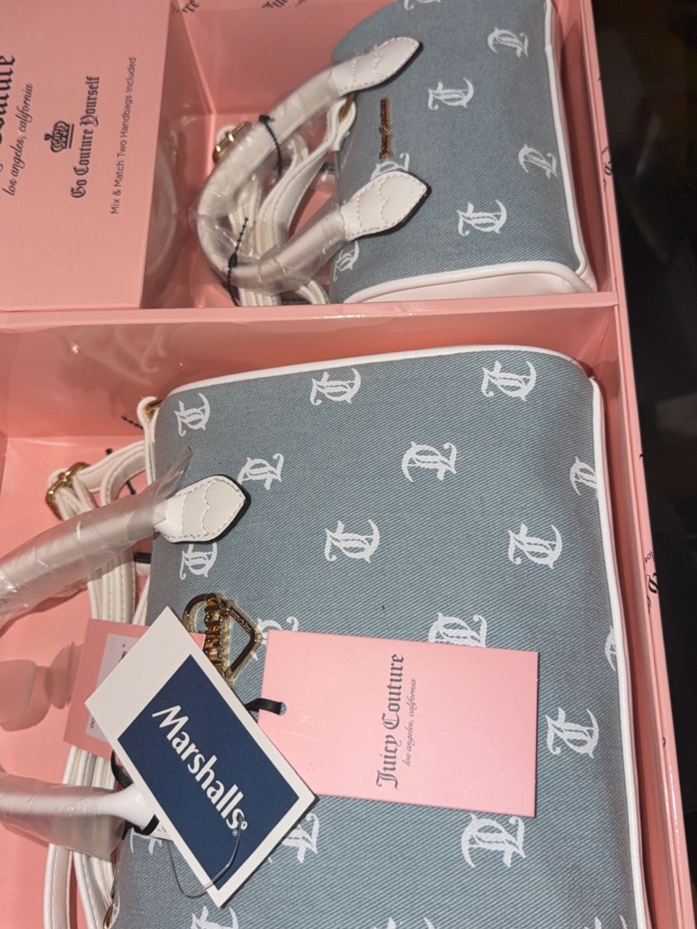 Juicy Couture Blue and White Logo Crossbody Bag